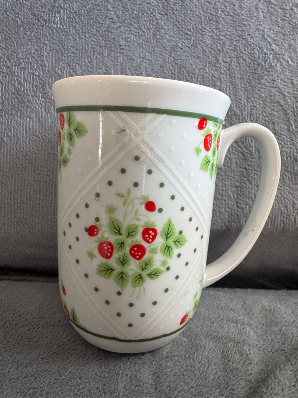 Strawberry Pattern Ceramic Coffee Mug - White and Red Swiss Strawberry Dot